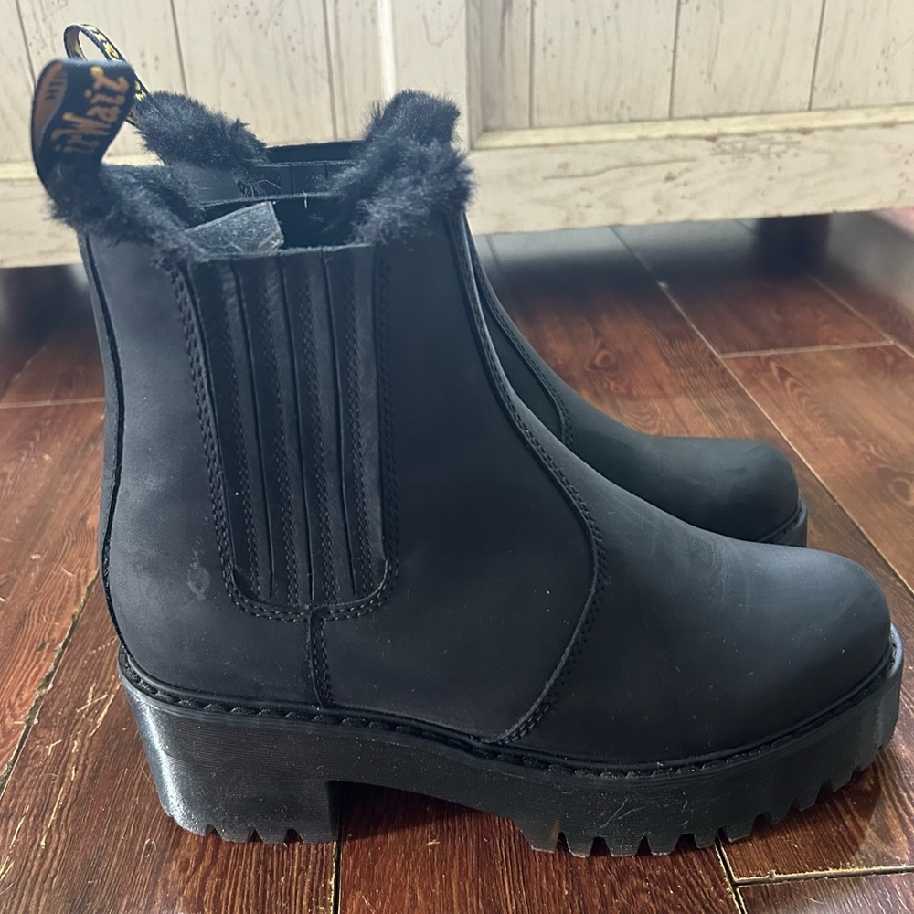 Dr. Martens heeled, fur ankle boot